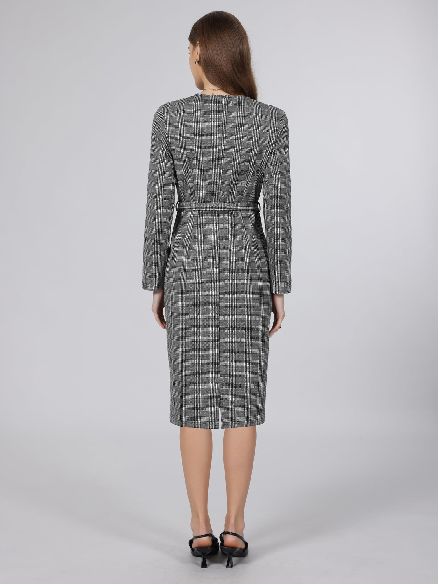 DARING DIVA Women's Houndstooth Long Sleeve Business Office Dress XL Grey Black
