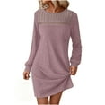 thumbnail image 3 of UPPADA Long Sleeve Ribbed Knit Mini Dress for Women Pullover Crewneck Dress Casual Stretchy Ribbed Dress Crochet Lace Flattering Dress All Season Wear Dress Purple,XXL, 3 of 9