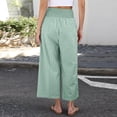 thumbnail image 5 of Women Striped Gingham Wide Leg Palazzo Pants Casual Lounge Cropped PJ Bottoms Comfy Cute Plaid Pants with Pockets Green XL, 5 of 6