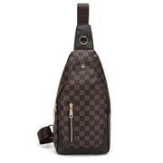 Leather Crossbody Sling Backpack For Men with Checker Print