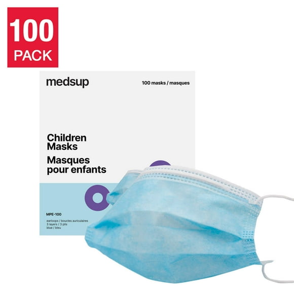 Medsup Kids Masque Facial Jetable à 3 Couches, Pack de 100