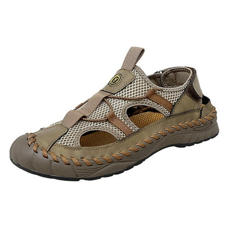 

PMUYBHF Slippers for Men with Memory Foam Sandals for Men New Summer Style Hollow Out Leather Slippers Casual Sandals Soft Soled Beach Shoes
