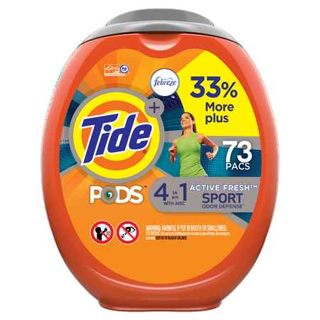 Tide PODS Plus Febreze, Sport Odor Defense Liquid Laundry Detergent Pacs, Active Fresh Scent, 73