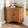 thumbnail image 2 of Fluted Corner Cabinet, Modern Small Floor Storage with Sliding Doors & Adjustable Shelves for Bathroom or Living Room, 2 of 8
