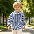 thumbnail image 2 of FYDUU Toddler Boys Long Sleeve Striped Shirt School Uniform Tops Child Kids Button Down Dress Shirts Little Boy's Back To School Shirt 6-7 Years, 2 of 9