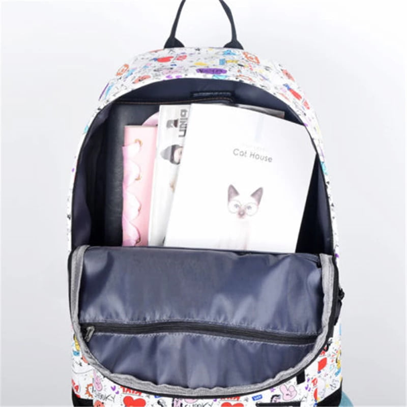 Kpop BTS Student Backpack with USB Charging Port Daypack Canvas College Bag