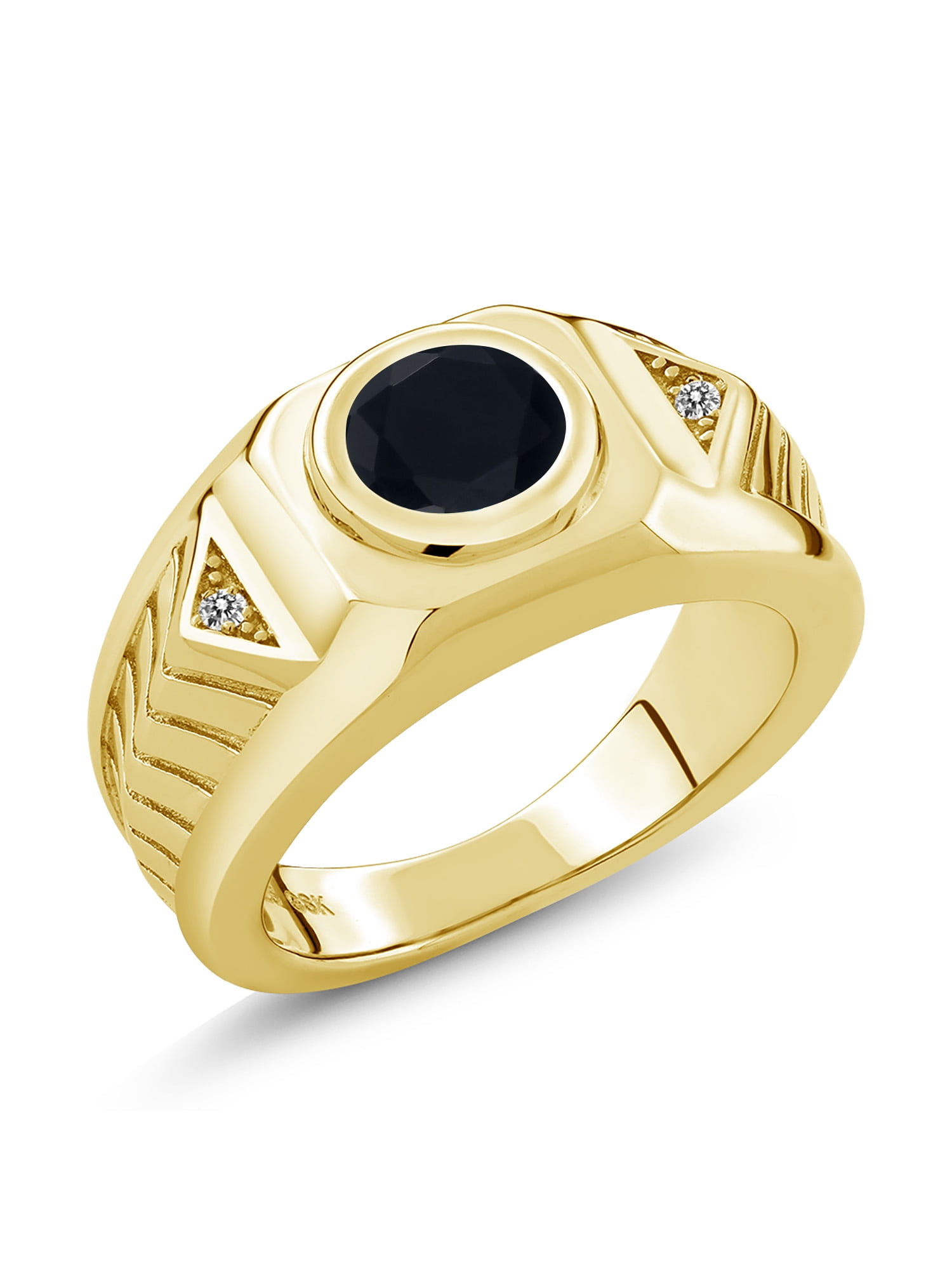 Gem Stone King 1.50 Ct Princess Black Onyx 18K Yellow Gold Plated Silver Mens Ring