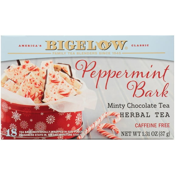 Bigelow Peppermint Bark Holiday Tea, Caffeine Free, Herbal Tea Bags, 18 Count
