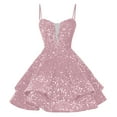 thumbnail image 2 of Lovskoo Sequin Short Dresses For Women 2025 Homecoming Dresses Sparkly Spaghetti Straps Sweet A-Line Elegant Short Prom Cocktail Dress Pink, 2 of 6