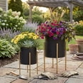 thumbnail image 4 of Decorative Flower Pots with Metal Stand for Home Decor - Modern Planters for Hallway, Entryway, and Living Room Decor - Indoor and Outdoor Pots for Plants Styling  Set of 2, 23", 19", Black & Gold, 4 of 13