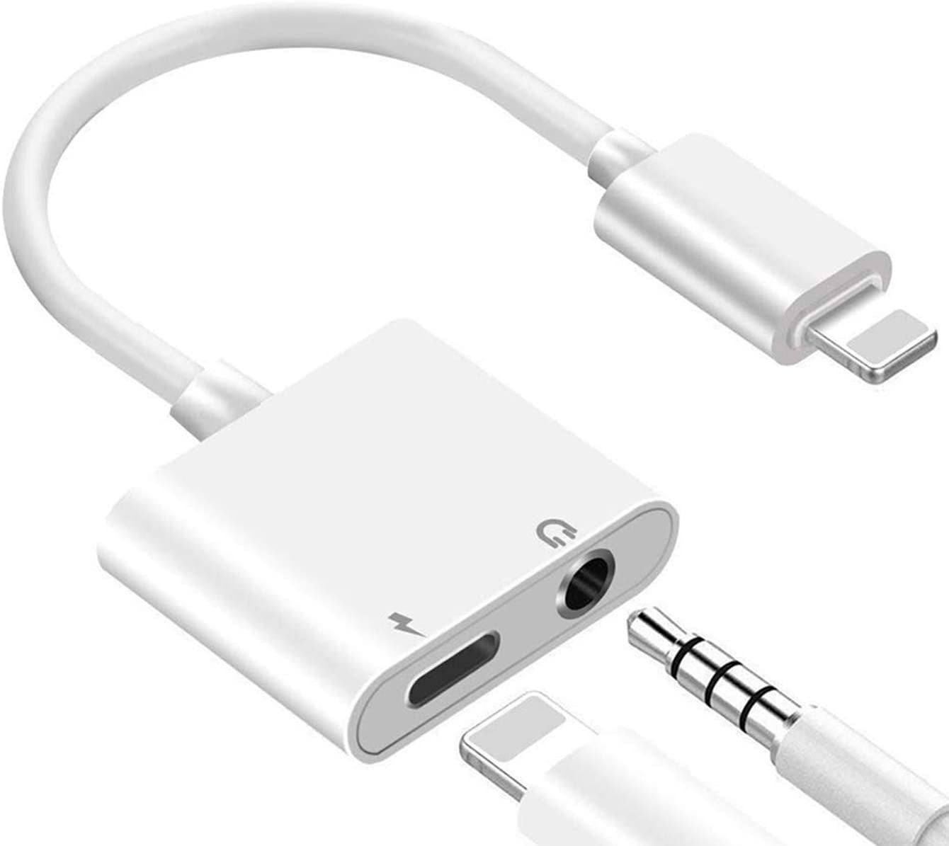 Headphone Adapter for iPhone 7 Adaptor to 3.5mm Converter Earphone for iPhone X/Xs/XS max/8/8 Plus 7/7 Plus Headphone Cable Splitter Audio Jack Headphone Cable Earbud Adapter Support iOS 12 or Later