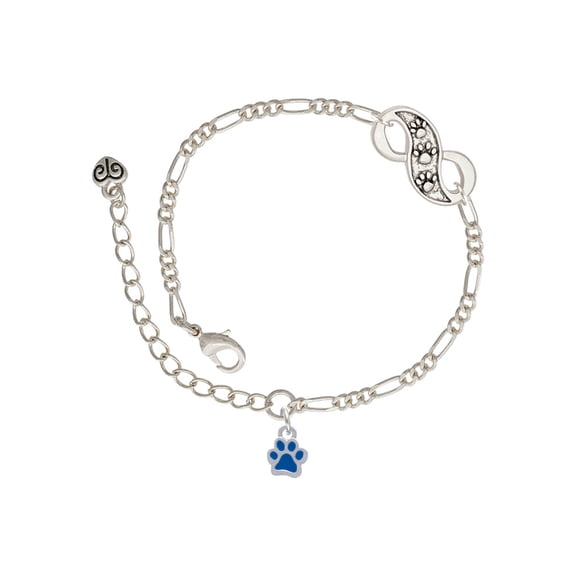 Delight Jewelry Silvertone Mini Translucent Royal Blue Paw Silver-tone Paw Infinity Link Chain Bracelet, 6" 2" Extender