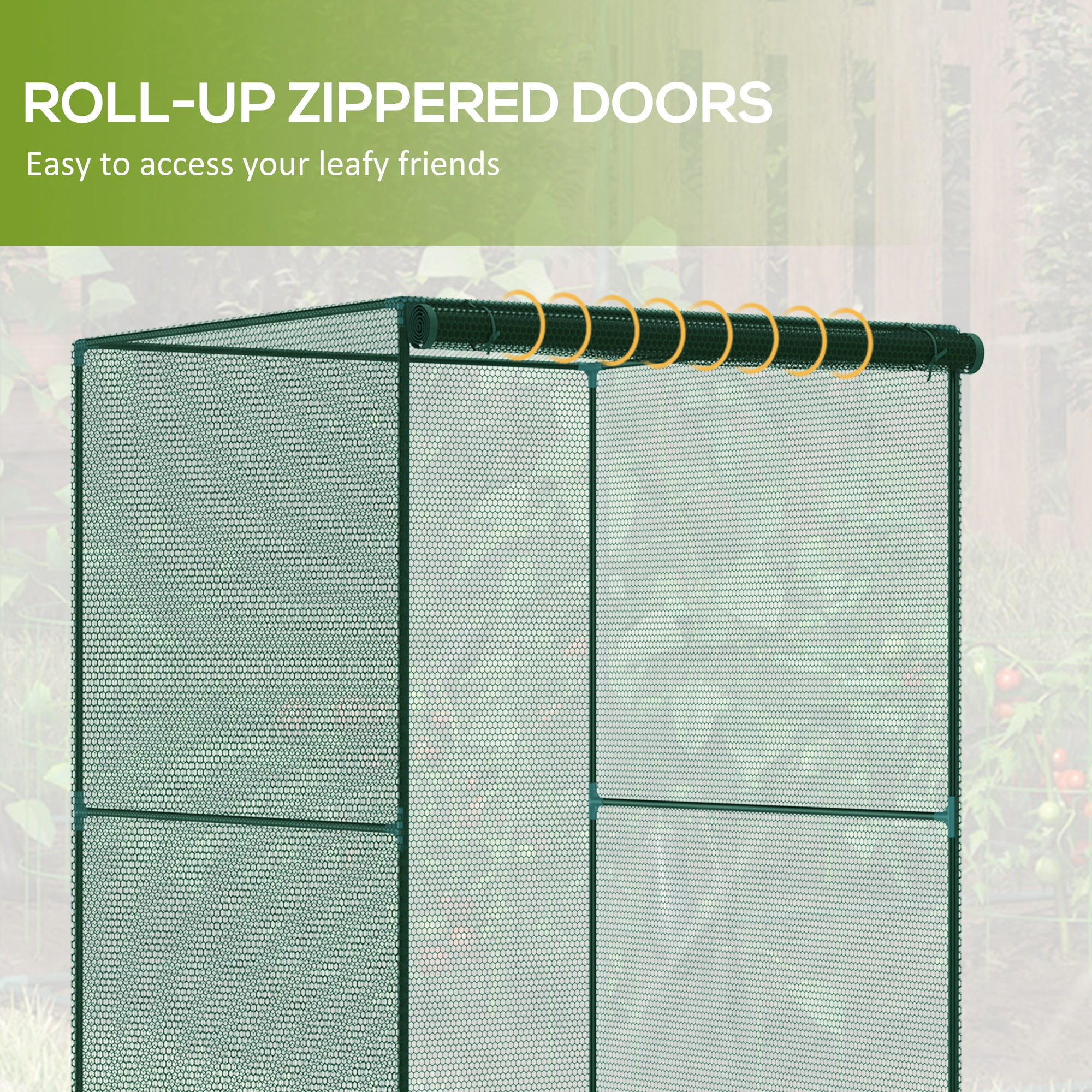 Outsunny 4' x 4' Walk-in Crop Cage, Plant Protectors with Door, Dark Green