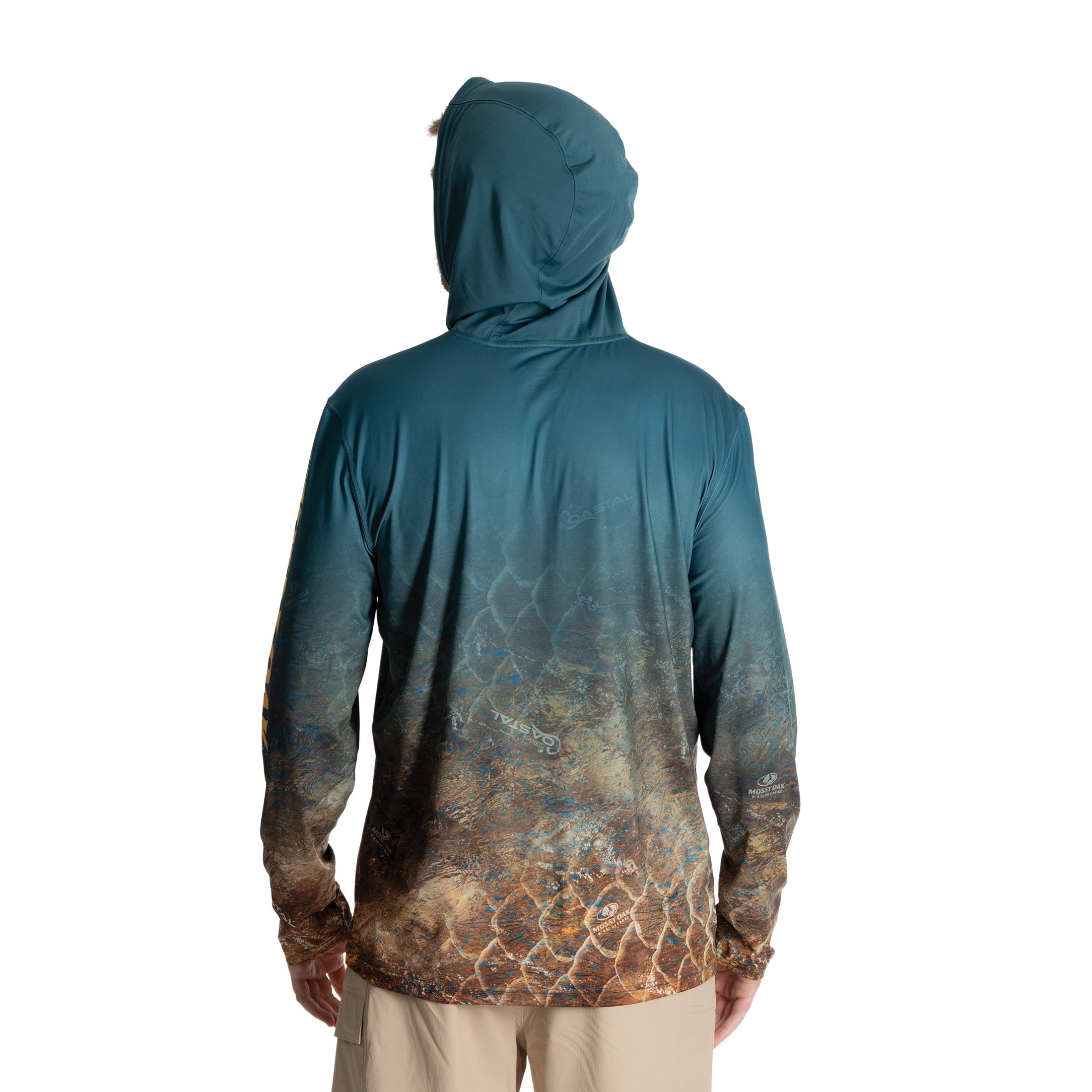 Mossy Oak Men's Teal Ocean Long Sleeve Performance Fishing Hoodie, 3XL