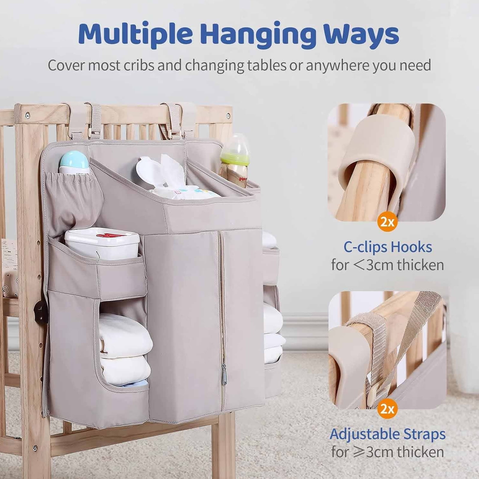 Cloth Diaper Holders With Adjustable Straps Multiple Layer Baby Bed Storage Bag For Toy Diapers Essential