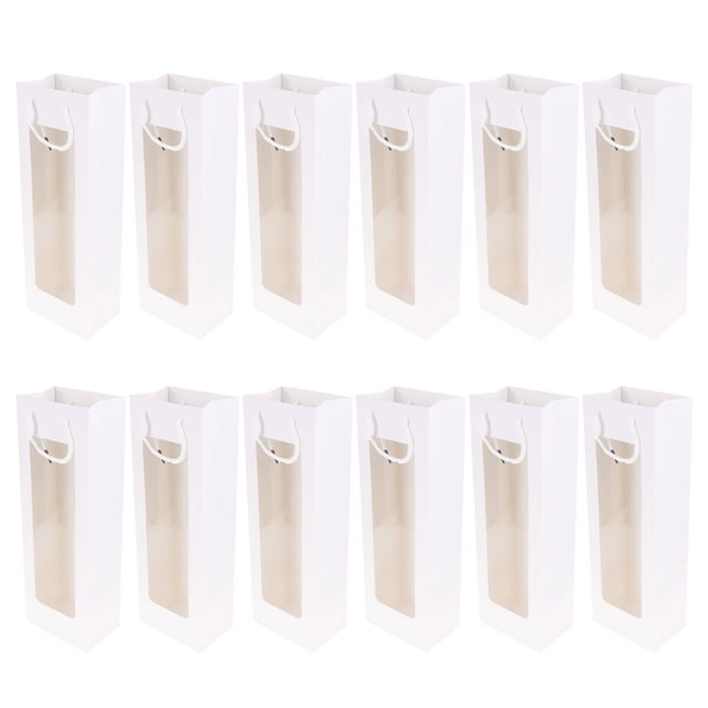EeaseCA 12 Pcs Sac à Vin Rouge Simple Sac Cadeau Sac Fourre-Tout en Papier Kraft Sac de Rangement Portable Sac de Transport de Vin Transparent (Blanc)
