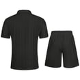 thumbnail image 4 of Clossjun Men's Summer 2 Piece Beach Sets Texture Short Sleeve Button Down Knit Shirts and Shorts Vacation Outfits of Men, 4 of 5