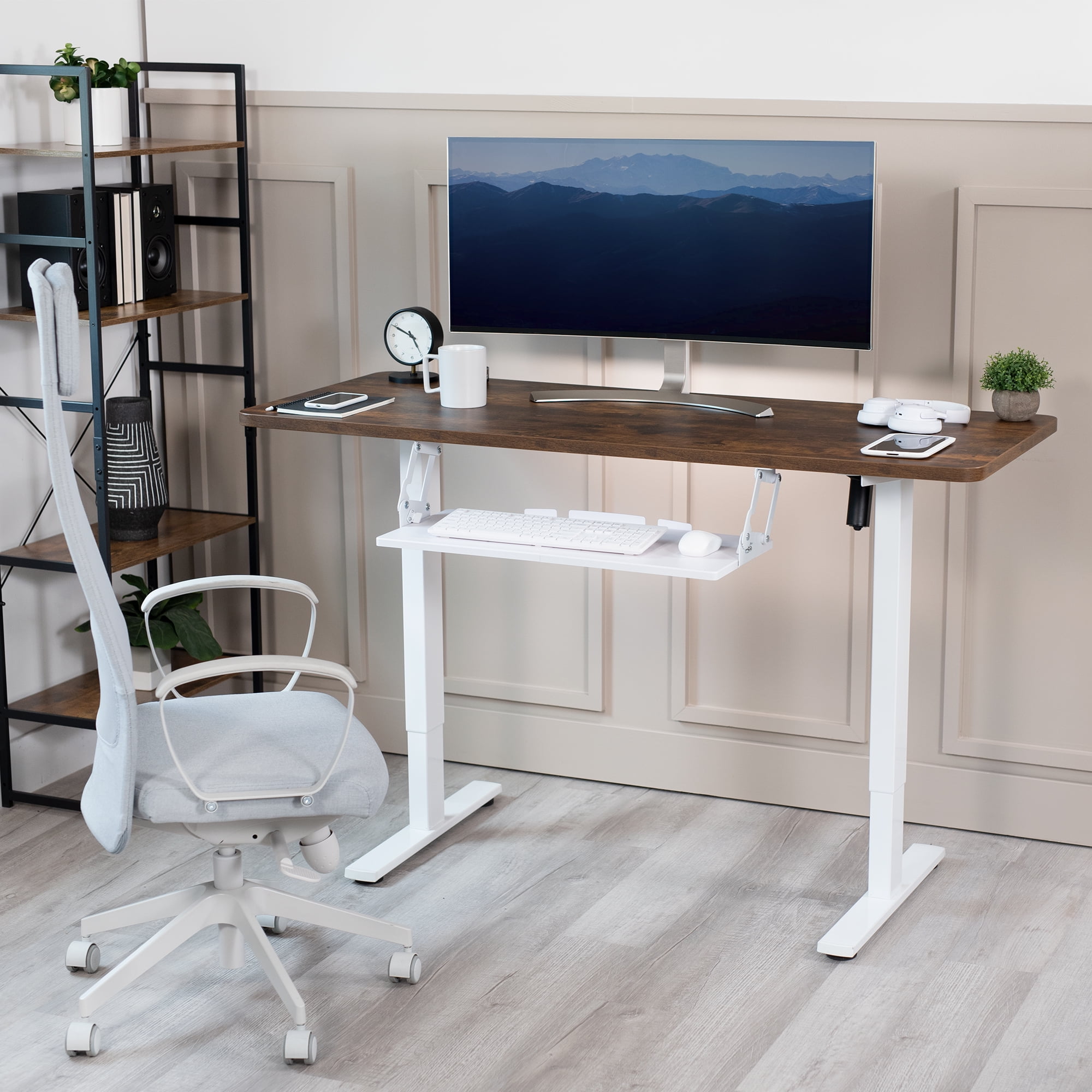VIVO White Extra Sturdy Under Desk Keyboard Tray with Swinging Height Adjustment