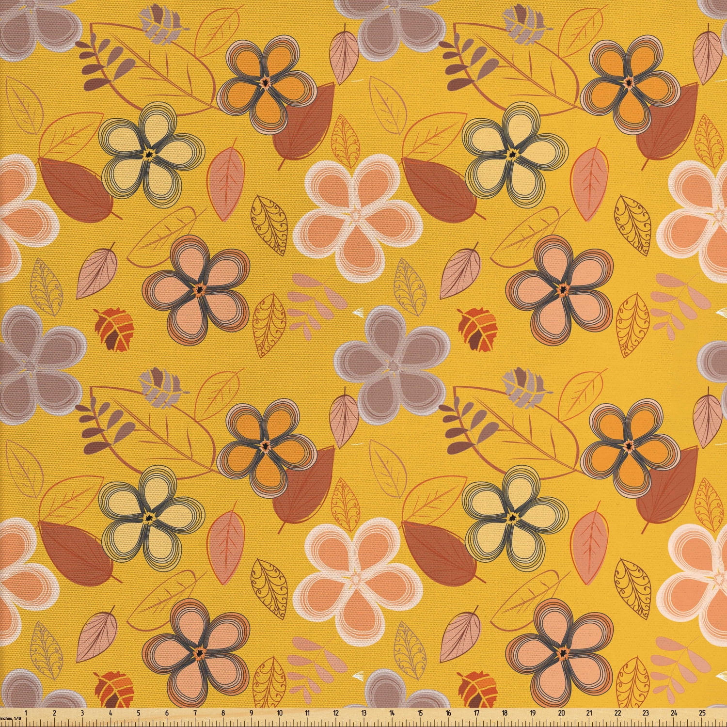 Floral Fabric by The Yard, Abstract Botanical Pattern of Leaves and