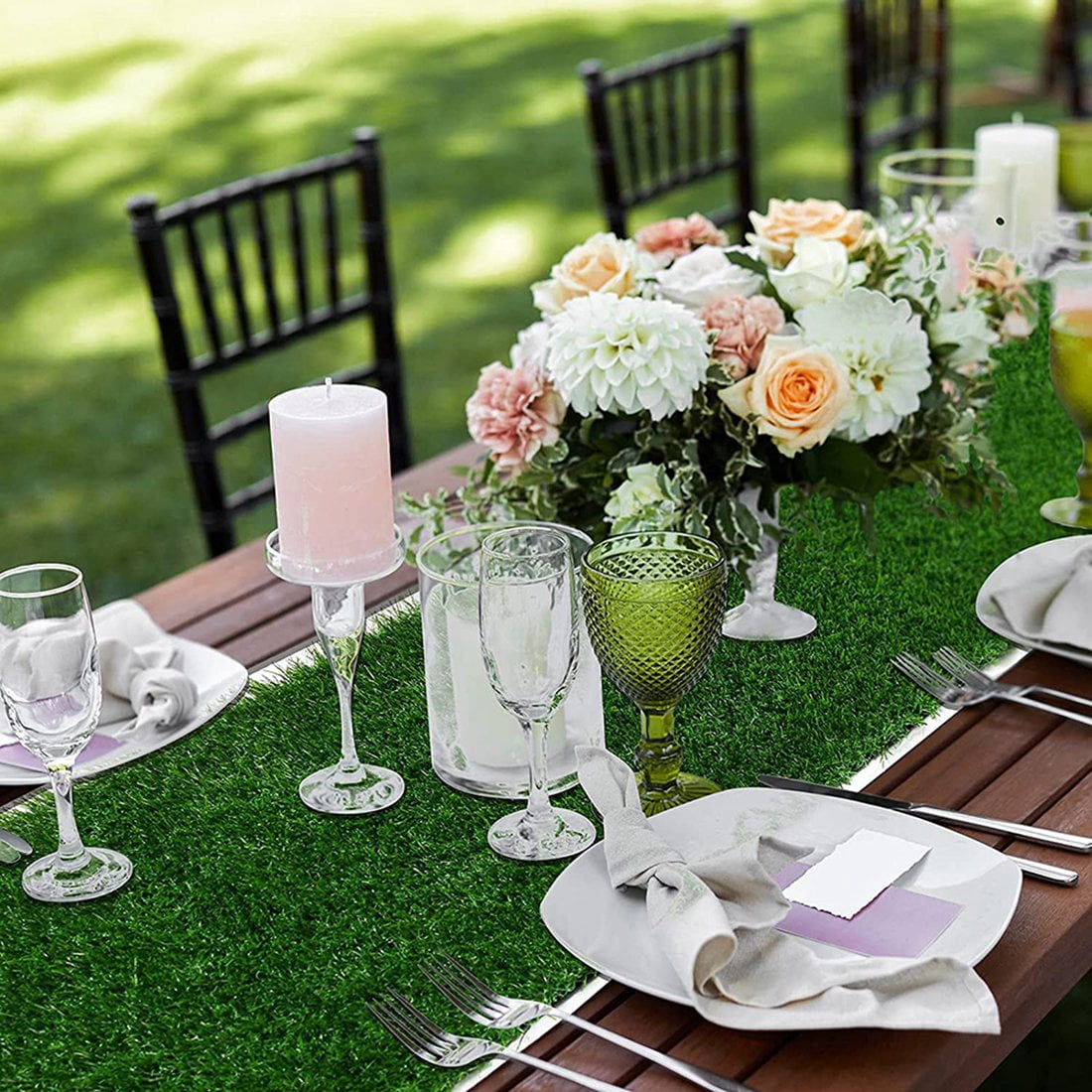 Grass Table Runner 12 x 72 Inch, Green Artificial Tabletop Decor for Wedding, Birthday , Banquet, Baby Shower