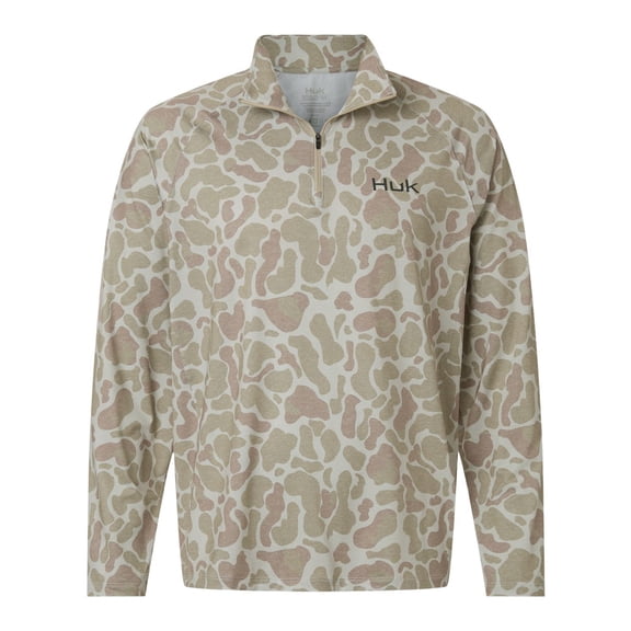 HUK H1200720 Men's Airweight KC Printed Quarter-Zip Pullover-Sand-3XL