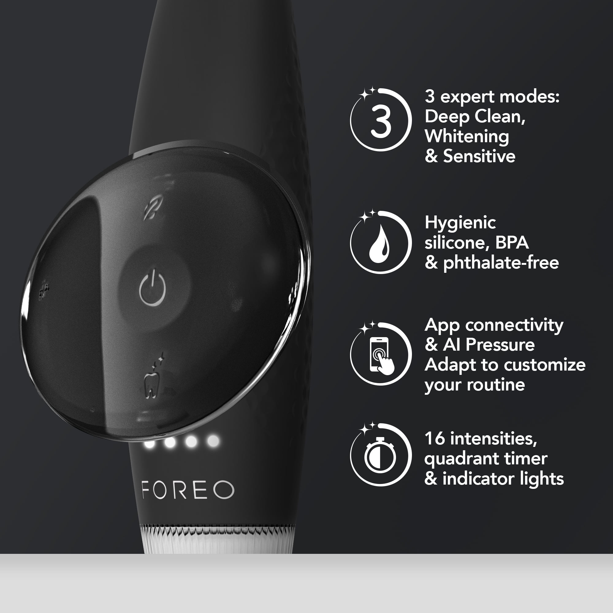 FOREO Issa 4 Plus Sonic Electric Toothbrush Rechargeable Bundle with Extra Hybrid Brush Head, Black