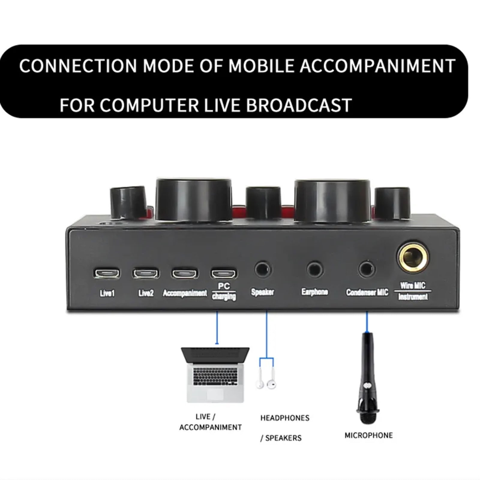HD Au-dio Mixer V8 USB External Sound Card Headset Microphone Personal Live Broadcast Webcast for Mobile Phone Computer PC Dj ,Precision Control and Adjustment