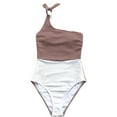 thumbnail image 4 of Gibobby Trajes de Natación para Mujer Traje de baño Bloque de baño Color Traje de mujer Bowknot Traje de baño de una pieza Hombro Un traje de baño Tankin(Caqui,XL), 4 of 5