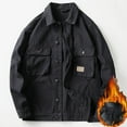 thumbnail image 4 of ZCFZJW Men's Winter Jacket Sherpa Jacket Thermal Cotton Warm Fleece Lined Trucker Lapel Work Cargo Coat with Multi Pockets Big and Tall Regular Fit Outwear Black XL, 4 of 5