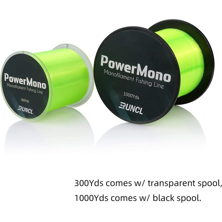 RUNCL PowerMono Fishing Line, Monofilament Fishing Line 300/500/1000Yds -  Ultimate Strength, Shock Absorber, Suspend in Water, Knot Friendly - Mono