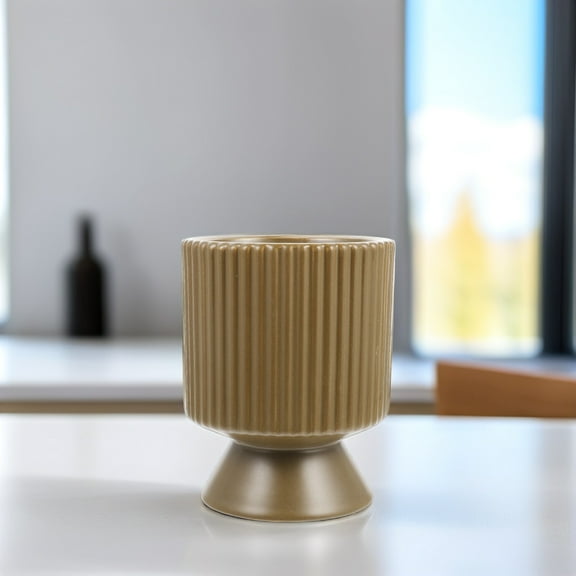 Masteelf  Striped Ceramic Flower Pot Planters Succulent Pots for Plants Green