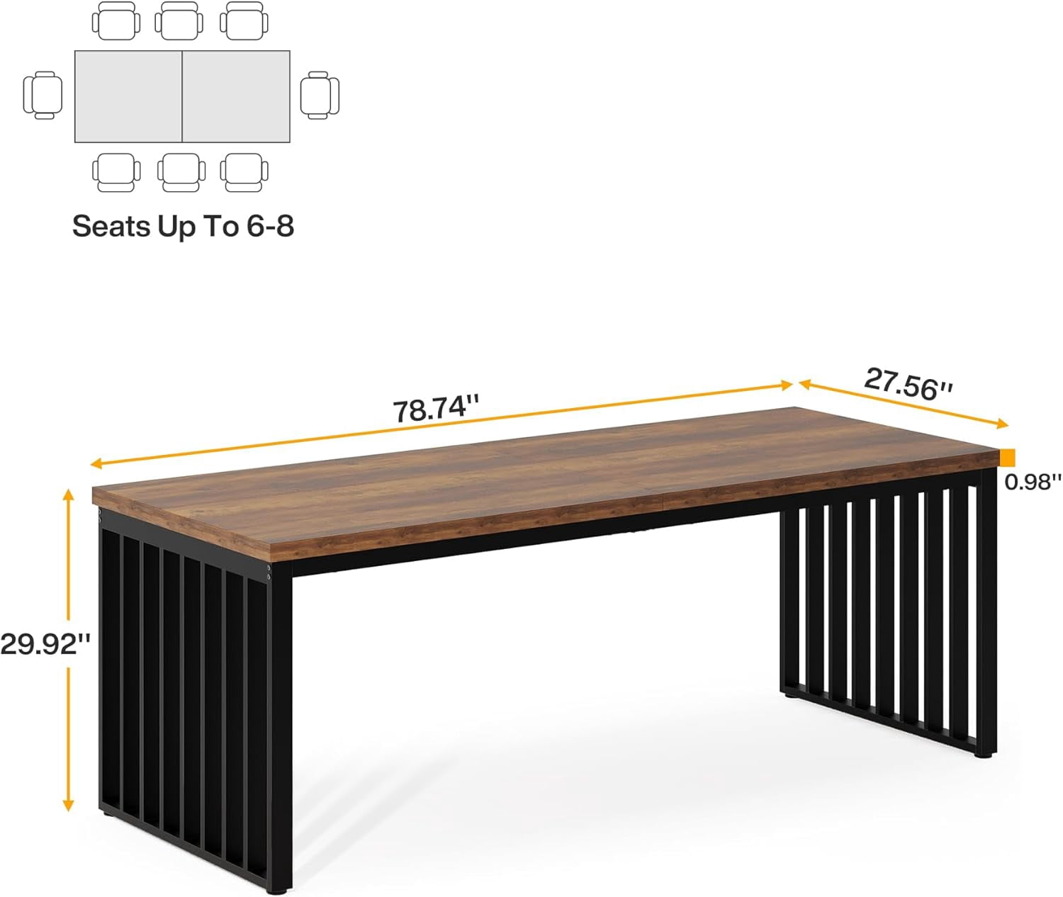 Tribesigns 78.74" Extra Long Computer Desk 2 Person Desk, Double Long Desk with Heavy Duty Metal Frame for Home Office, Brown & Black