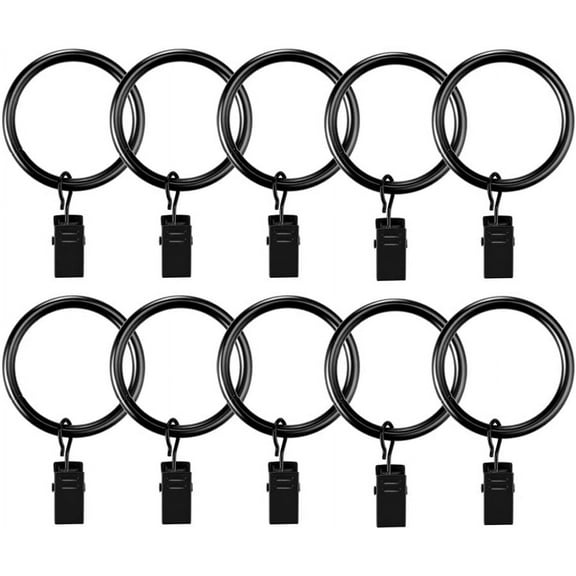 Curtain Hooks - 60 Pack Curtain Clips with Rings Curtain Rings Black Curtain Rings with Clips 1.26 Inch Interior Diameter Metal Ring Curtain Rod Clips for Shower Curtain Rings Hooks
