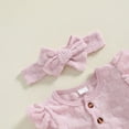 thumbnail image 6 of Odeerbi 0-18 Months Infant Girls Cotton Outfits Layette Set Solid Color Long Sleeve Bodysuit Bow Sweatpants Headband Three Pieces Set Infant Girls Clothes, 6 of 8
