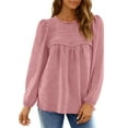 thumbnail image 3 of UVN Fall Shirts for Women Long Sleeve Blouses Ladies Crewneck Lace Crochet Tops Dressy Chiffon Blouses, 3 of 9