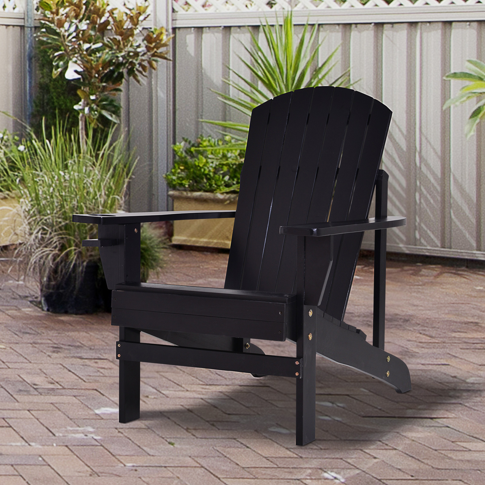 Outsunny Wood Adirondack Chair, Wooden Outdoor & Patio Seating, Black - image 2 of 9