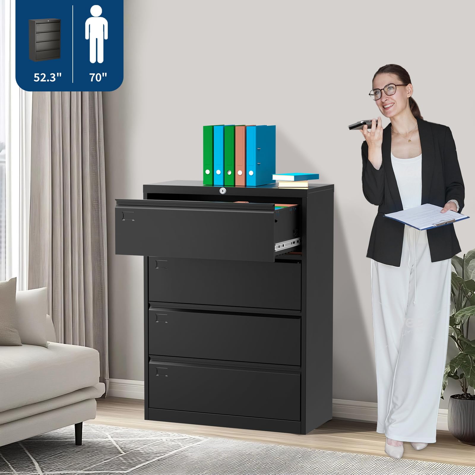 BouPower File Cabinet 4 Drawer,Filing Cabinet with Lock,Metal File Cabinets for Home Office, Office Cabinet for Hanging Files Letter/Legal/F4/A4
