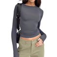thumbnail image 2 of Women'S Basic T-Shirt Crew Neck Long Sleeve Slim Fit Cute Tops Gray S, 2 of 9