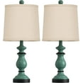 thumbnail image 2 of 22" Bedside Desk Lamps Vintage Nightstand Lamps with Linen Shades, Antique Green, 2 of 7