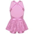 thumbnail image 5 of Alvivi Women’s Ballet Jazz Tap Latin Leotard Dress Sequin Criss Cross Back Unitard Built-in Shorts Pink 16/M, 5 of 7
