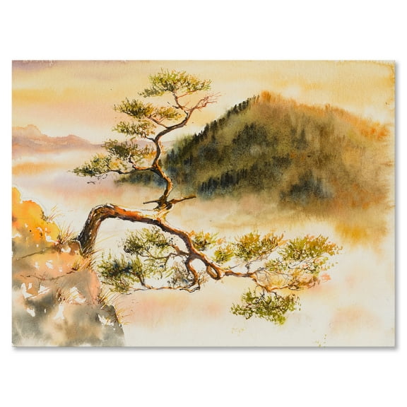 Designart ' The Top of Sokolica Peak With Curved Pine Tree ' Traditional Canvas Wall Art Print