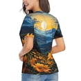 thumbnail image 3 of Xecao Elegant Sunset Sunflower for Women's V-Neck T-Shirts-Elegant Half-Sleeve Tops Perfect for Summer-Large, 3 of 5