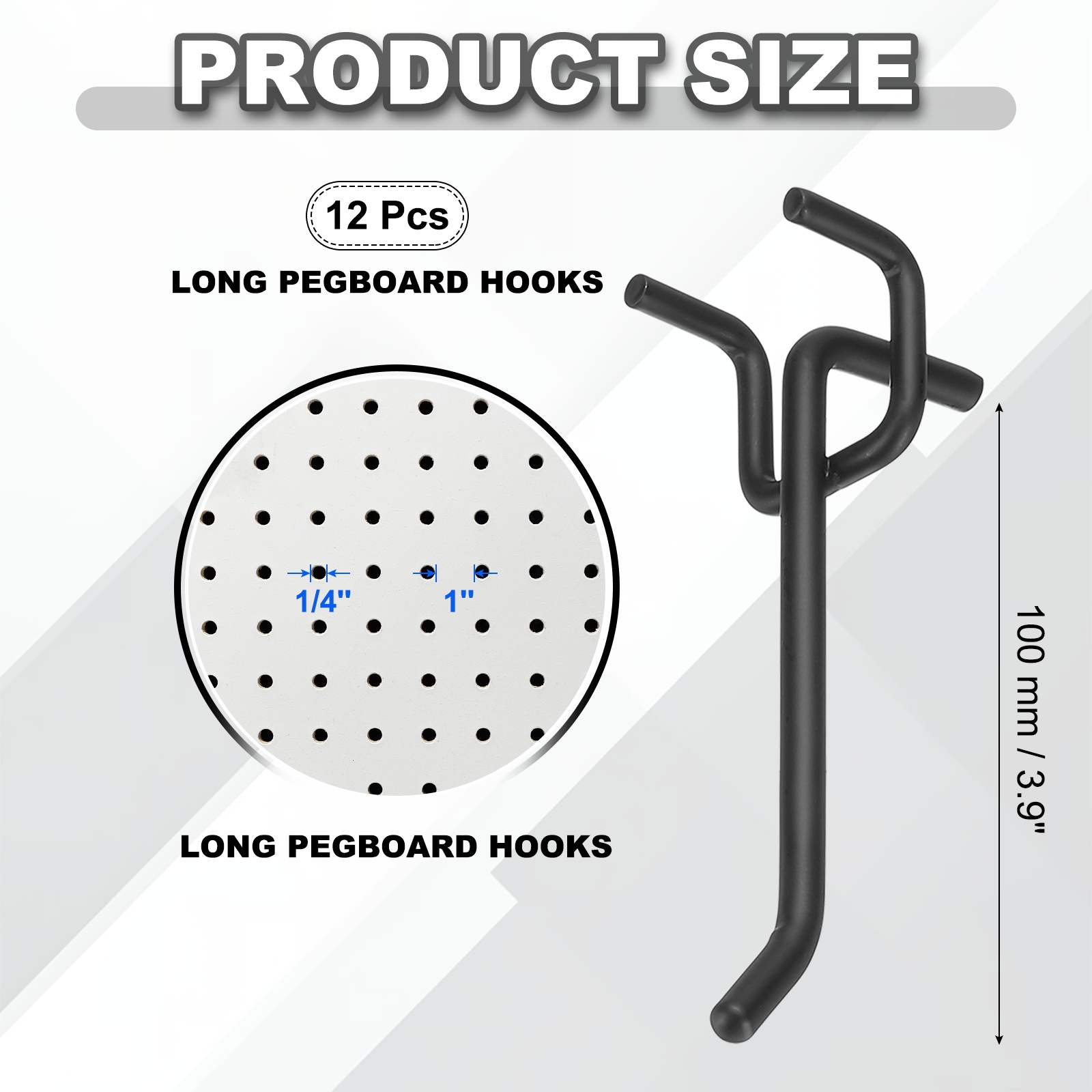 Uxcell 12 Pcs Pegboard Hooks, 3.9 Inch Peg Board Hooks Kit Fit 1/5" Pegboard Garage for Hanging Shelving Tool Storage Craft Organizing, Black (1mm Hole Dia)