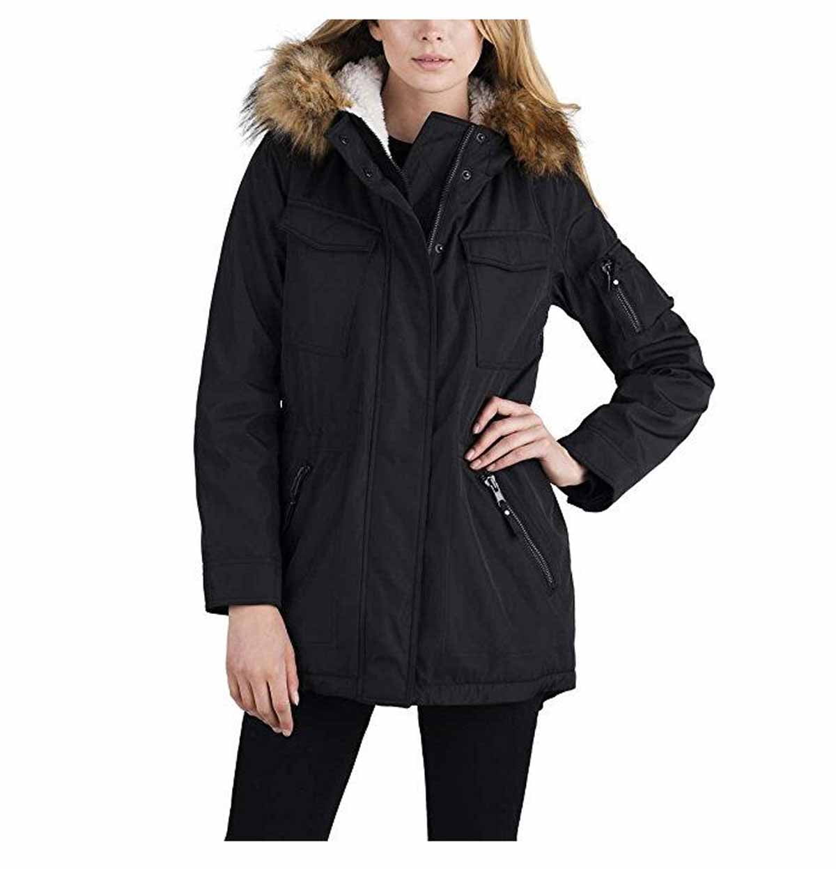 S13 New York Womens Sherpa Lined Ultra Tech Field Parka Coat (Black ...