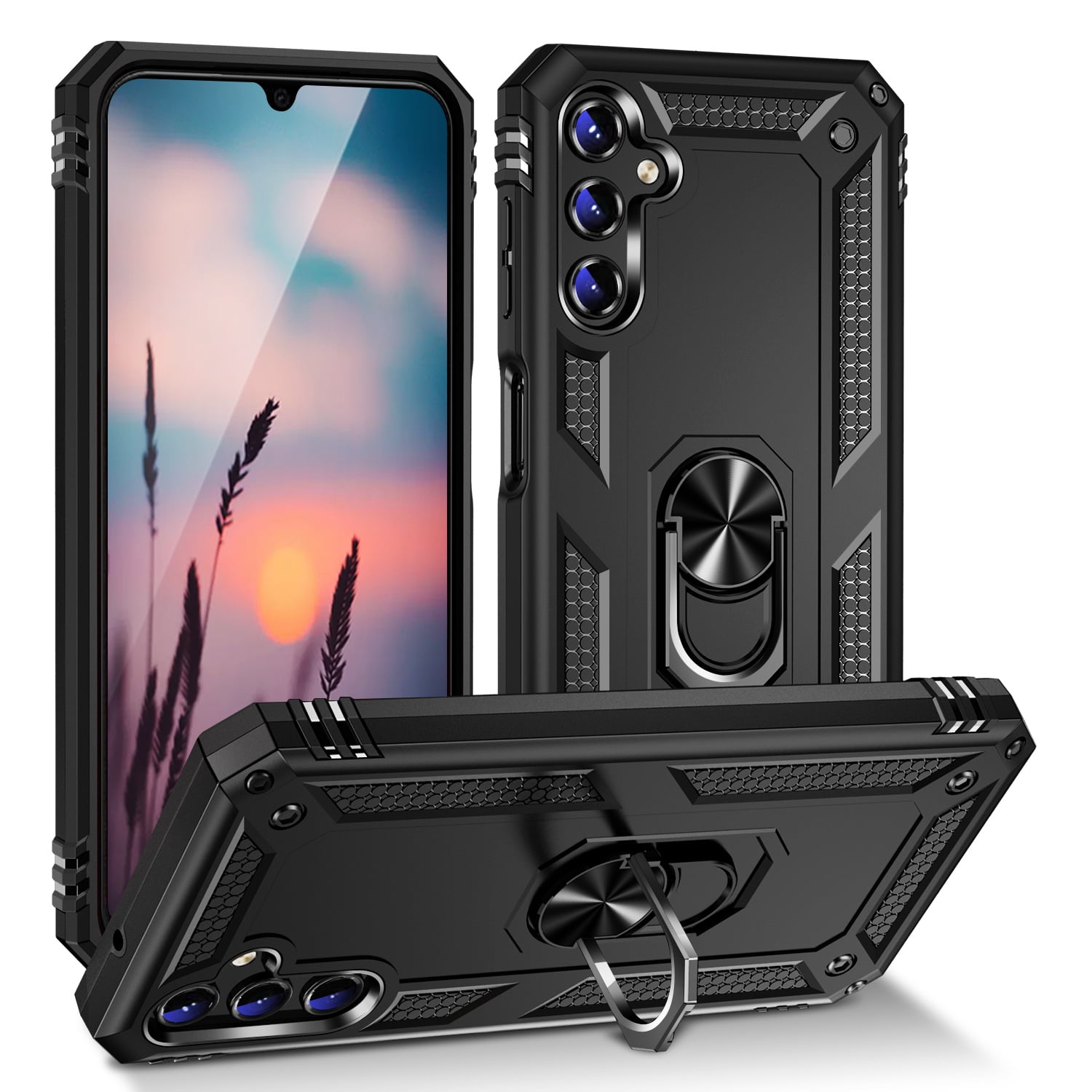 TJS for Samsung Galaxy S25 Plus / S24 Plus Phone Case, Impact Resistant Metal Ring Magnetic Support Kickstand Drop Protector Cover for Galaxy S25 Plus (Black)