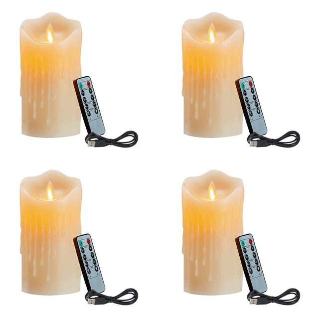 4X LED Candles, Flickering Flameless Candles,Rechargeable Candle, Real Wax Candles with Remote Control,10cm