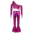 thumbnail image 4 of Haitryli Metallic 70S Disco Vintage Hippie Outfits Kids Girl Sequins Crop Top and Bell Bottom Pants Jazz Stage Dancewear Hot Pink 14, 4 of 7