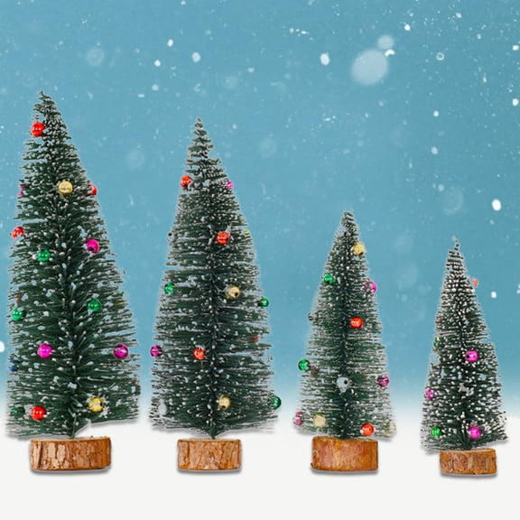 Dengjunhu 4Pcs Artificial Mini Christmas Trees, Fake Bottle Brush Small Pine Snow Frosted Trees with Wood Base Tabletop Ornaments Winter Crafts for Xmas Holiday Party Home Decor
