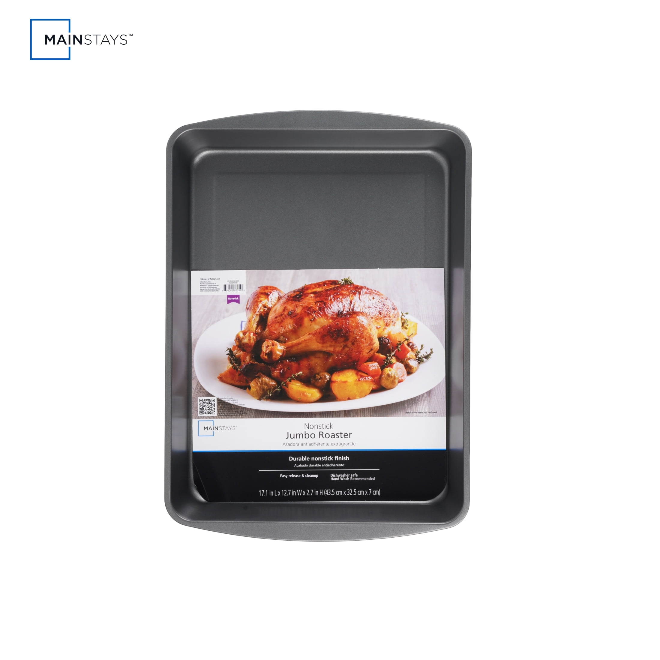Mainstays 17 x 13 Nonstick Jumbo Gray Roasting Pan, Oven Safe