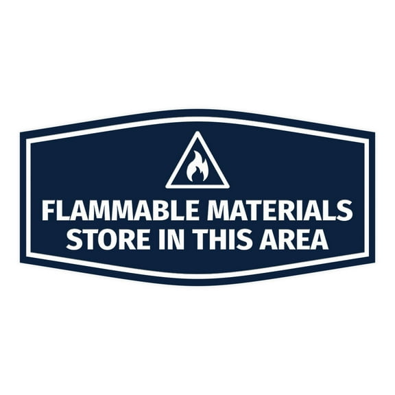 Signs ByLITA Fancy Flammable Materials Stored in this Area Durable ABS Plastic Laser Engraved Easy Installation Elegant Design Sign (Navy Blue / White) - Large